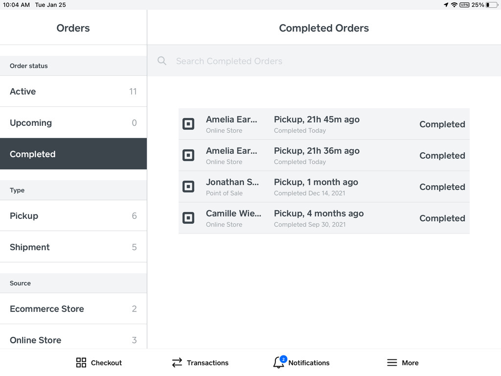 Aplicación Punto de venta Square - Vista de detalles del pedido finalizados - iOS - ES