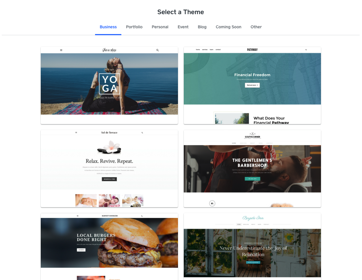 Theme selection with category names (weebly onboarding)