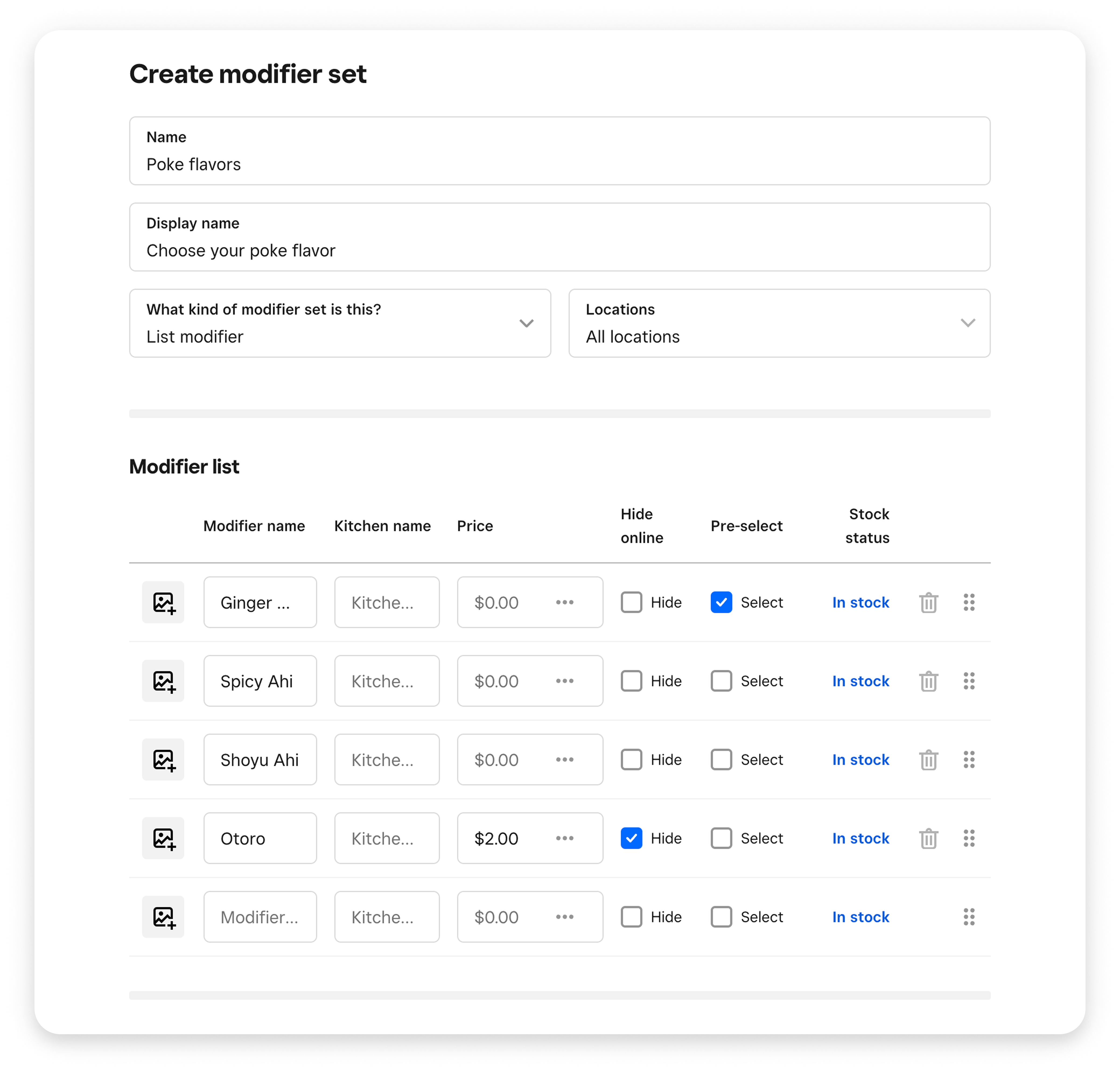 Create modifier set