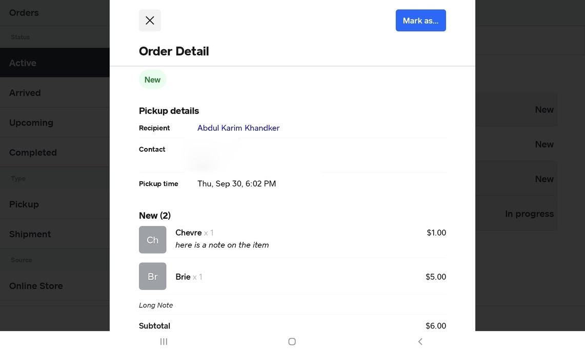 Square Point of Sale App – Order Detail View – Android - EN