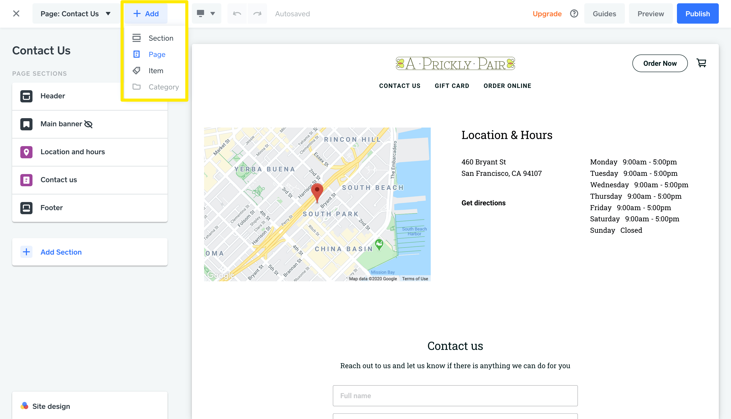 Crear páginas y navegación en Ventas en línea Square | Atención al cliente  de Square - US