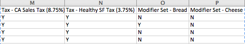 Edit your tax and modifier preferences from the item import csv