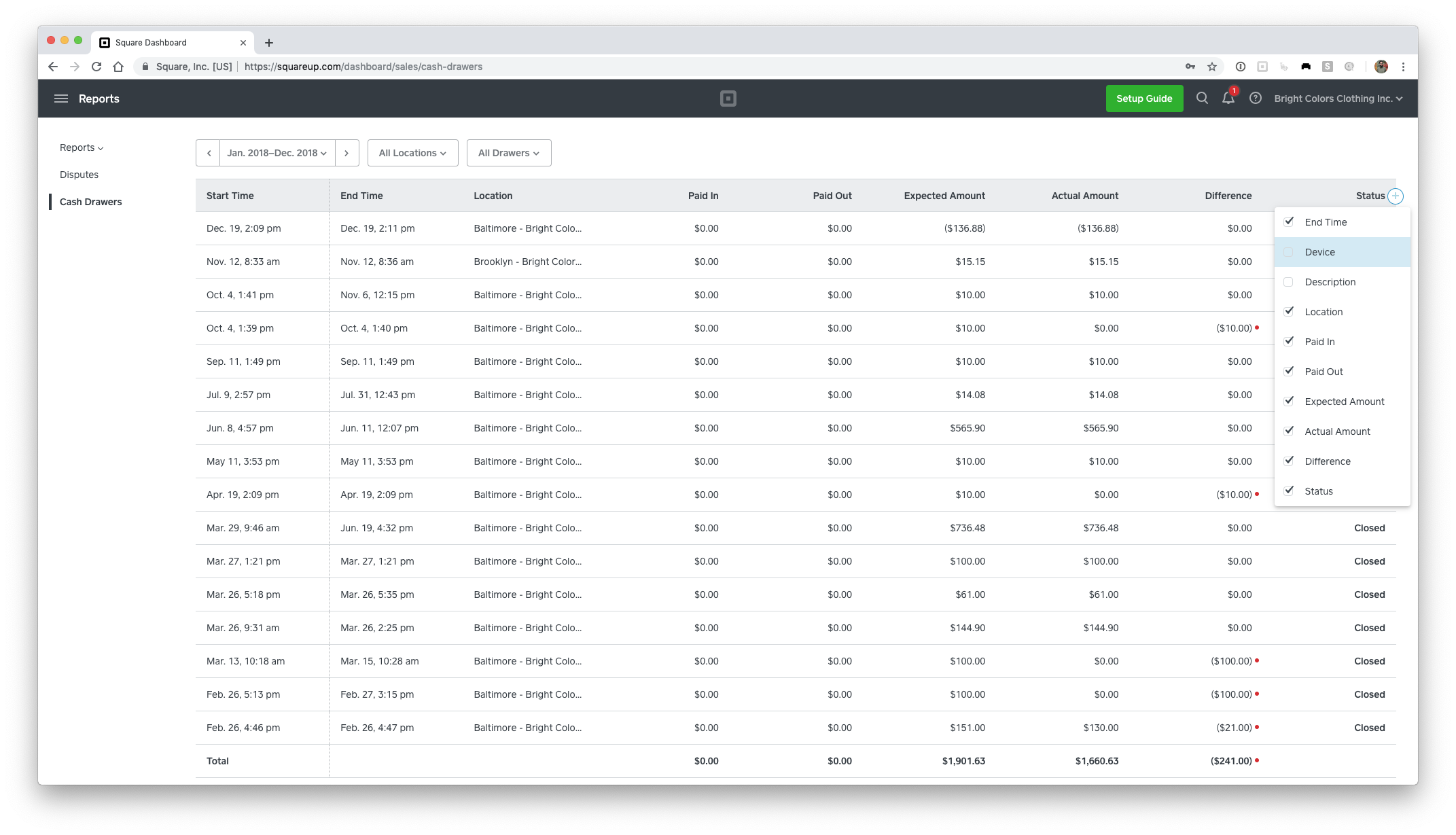 Cash Drawer Management  Square Support Center - US In End Of Day Cash Register Report Template