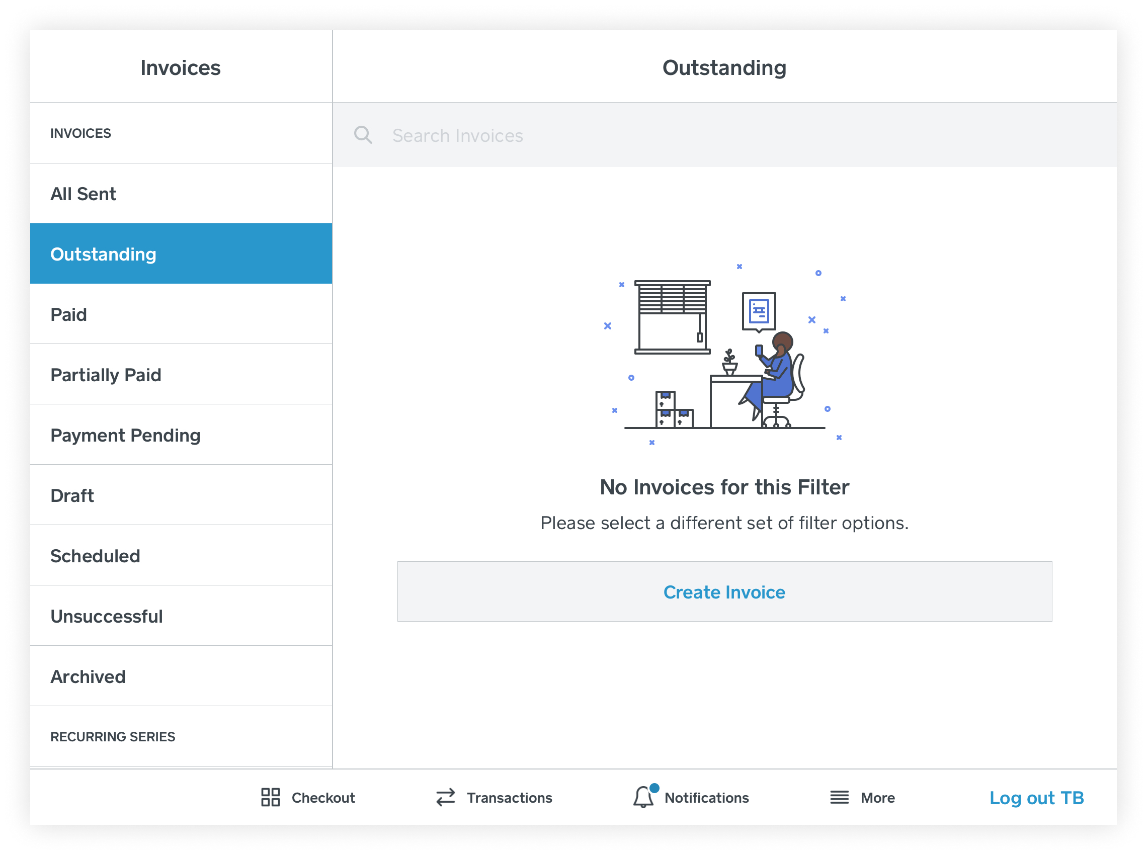 Invoices in the Square app Landscape view