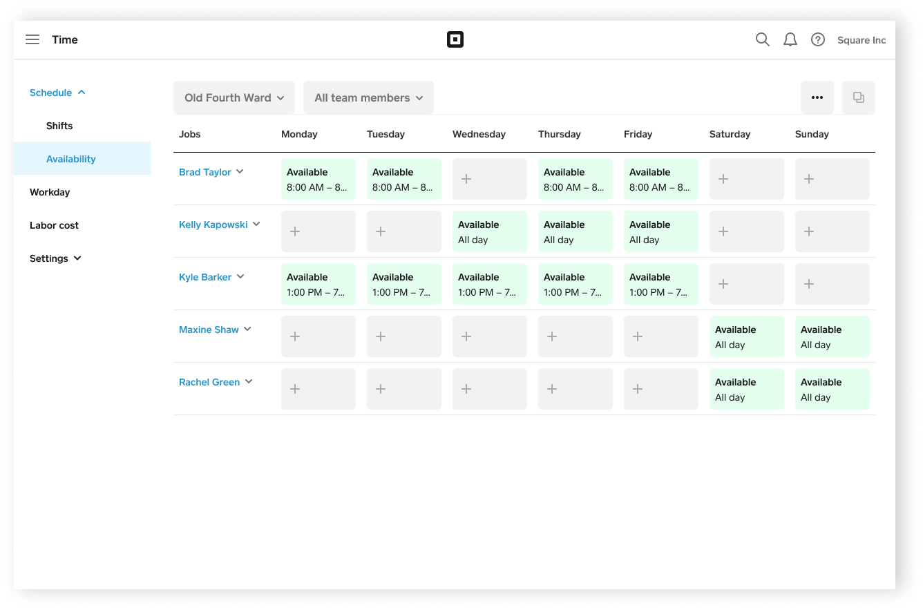 Shift Scheduling Availability