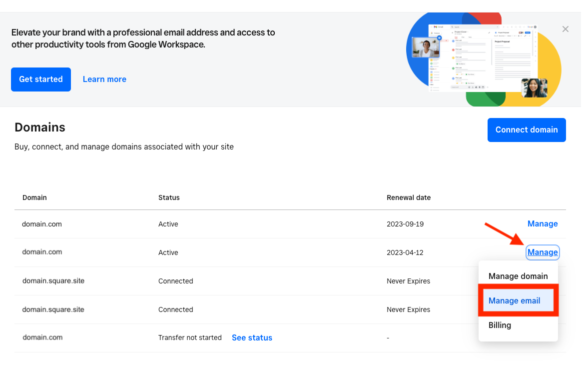 google workspace domain email setup