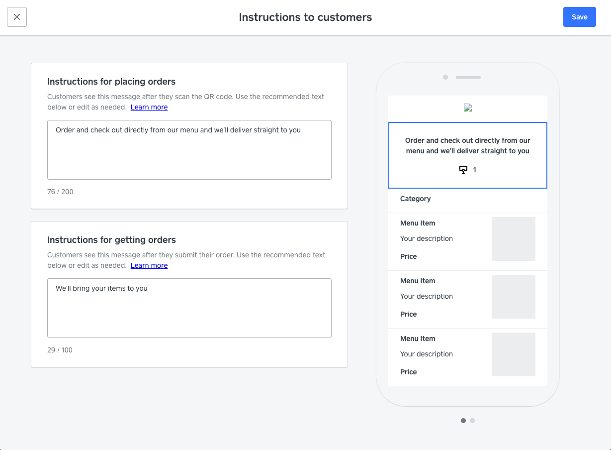 Set Up Self Serve Ordering And Qr Codes With Square Online Square Support Center Us