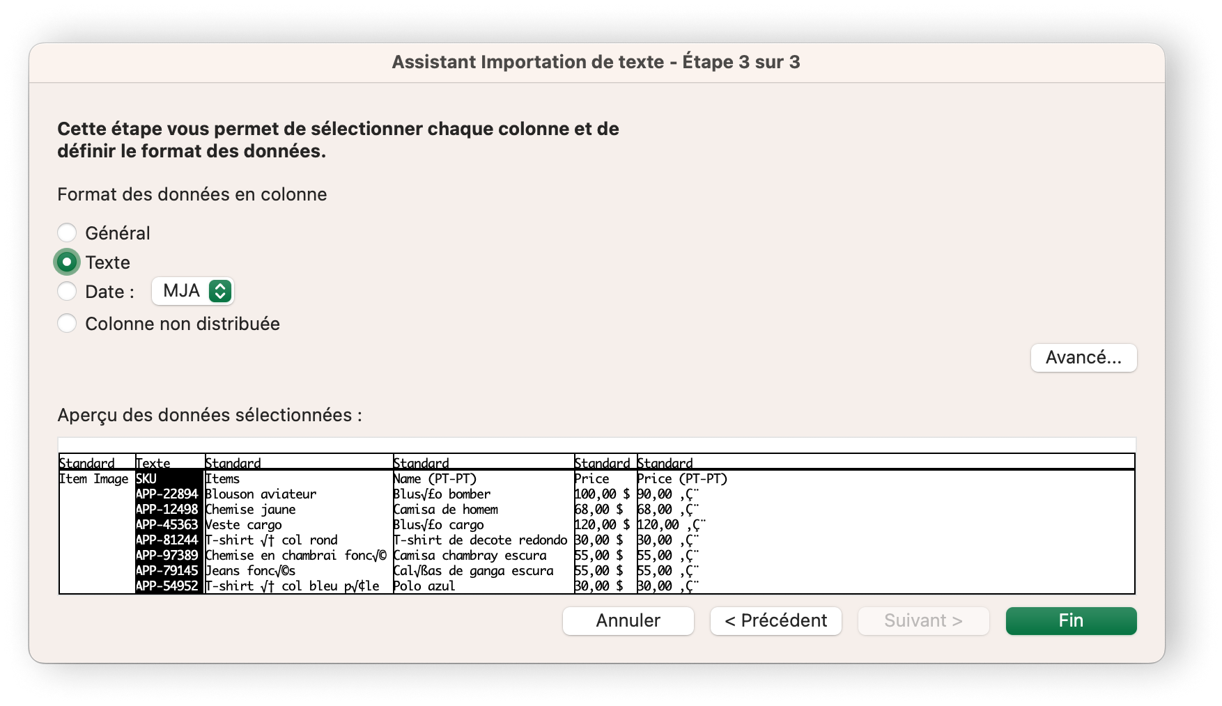 CSV Formating