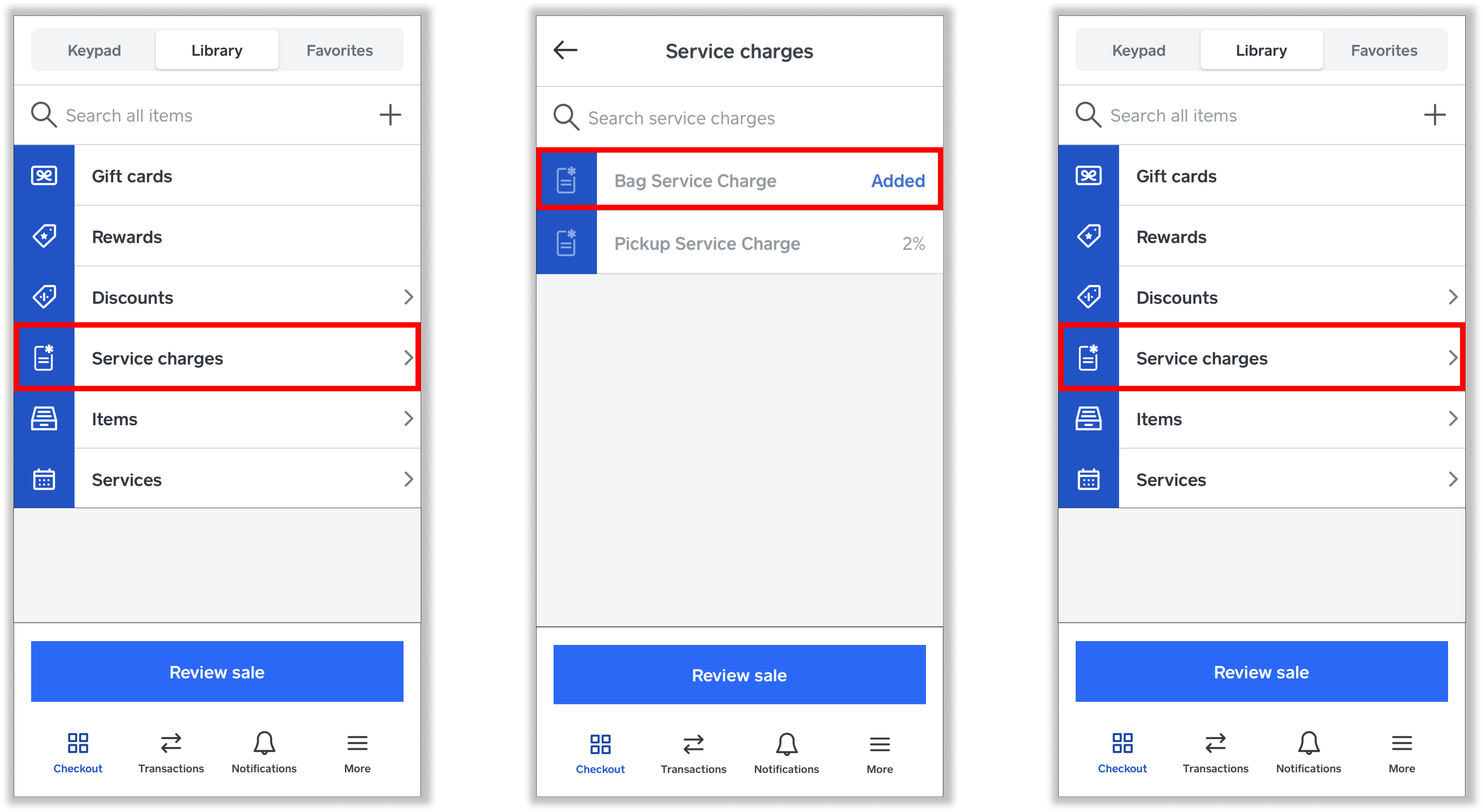 Appliquer des frais de service dans l’application PDV