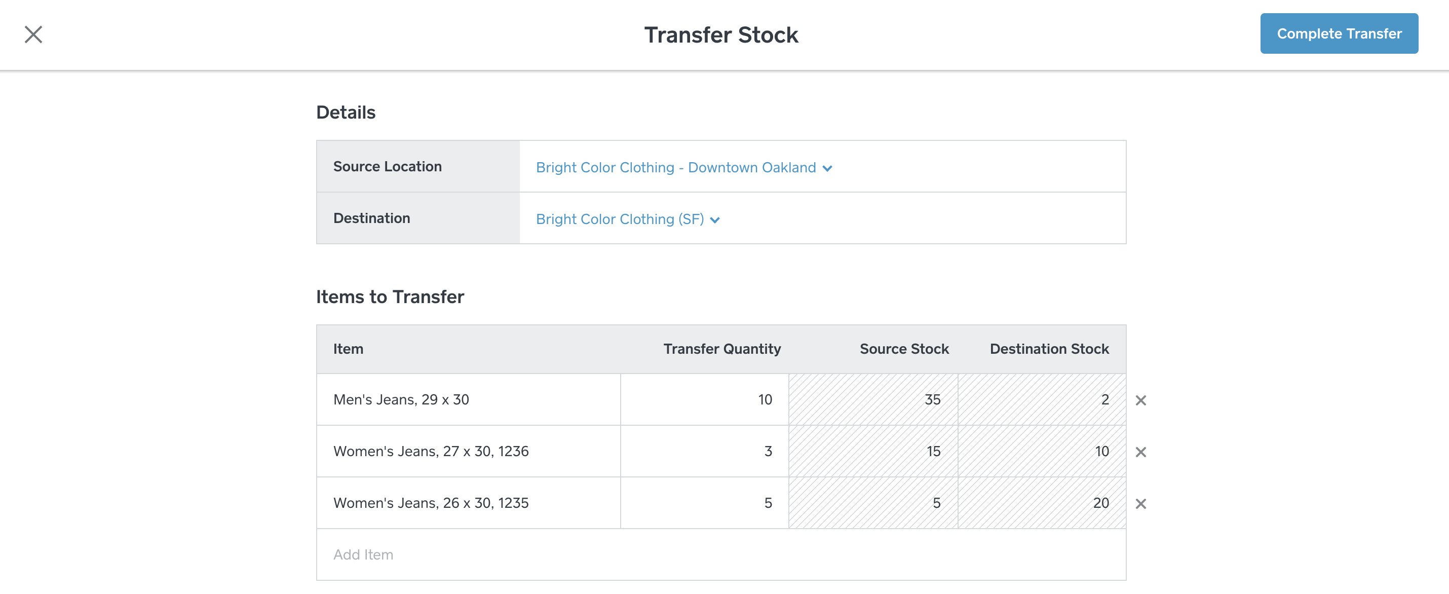 Stock transfer with Retail