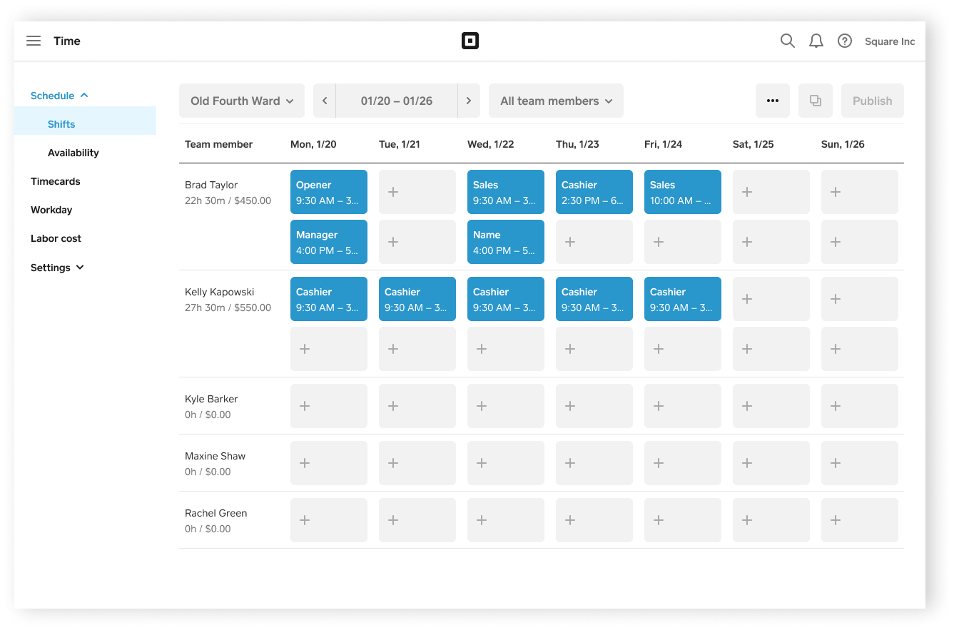 Shift Scheduling Create Schedule