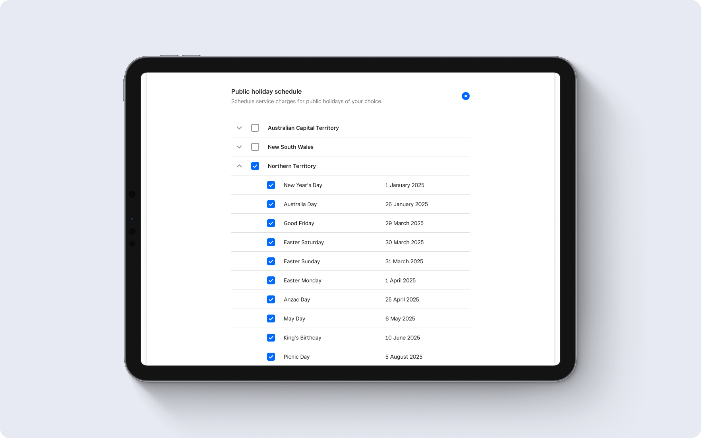 Square Dashboard - Settings - Create public holiday service charge - AU-en
