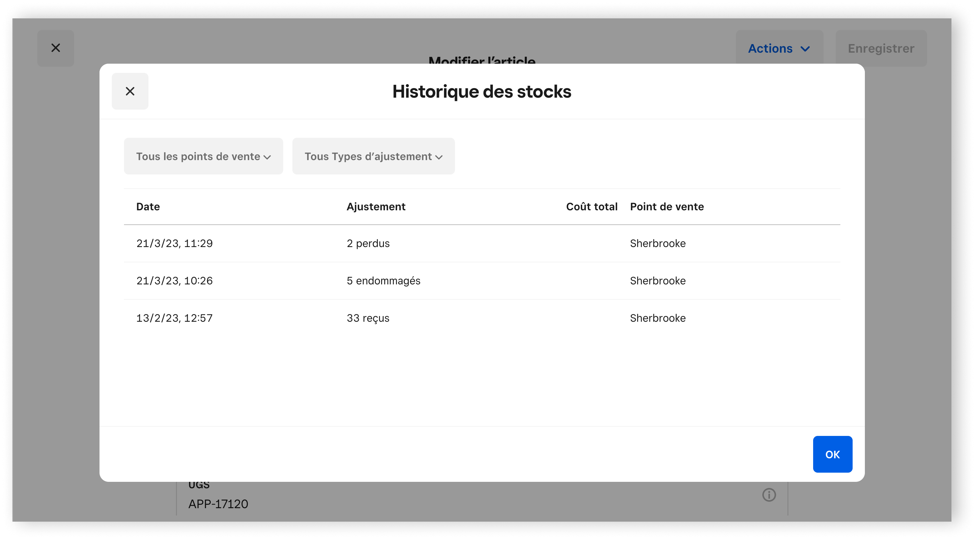 Item Level Stock History