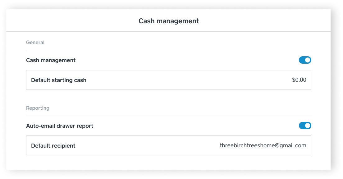 Cash Management in Settings