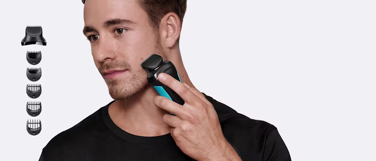 الماكينة الأساسية 3 في 1 استخدم Series 3 Shave&Style لحلاقة وتشذيب وتحديد الشعر.