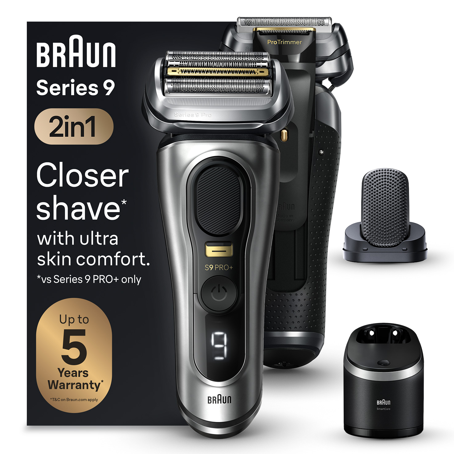 Braun Series 9 9240s Wet&Dry Electric Shaver with Charging Stand, premium  black with blue : : Health & Personal Care