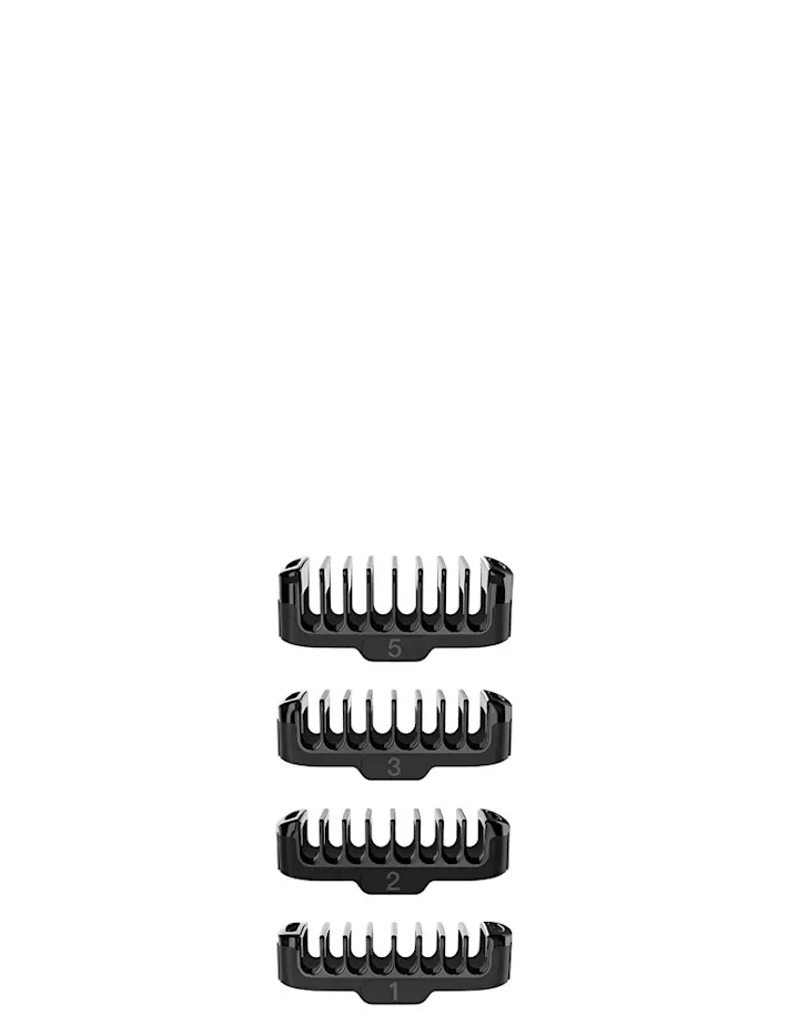 4x Face combs (1 mm, 2 mm, 3 mm, 5 mm) 4x Face combs (1 mm, 2 mm, 3 mm, 5 mm)
