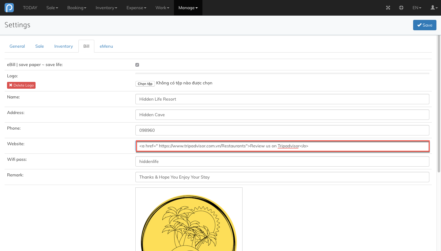 Create hyperlink for Website of eBill