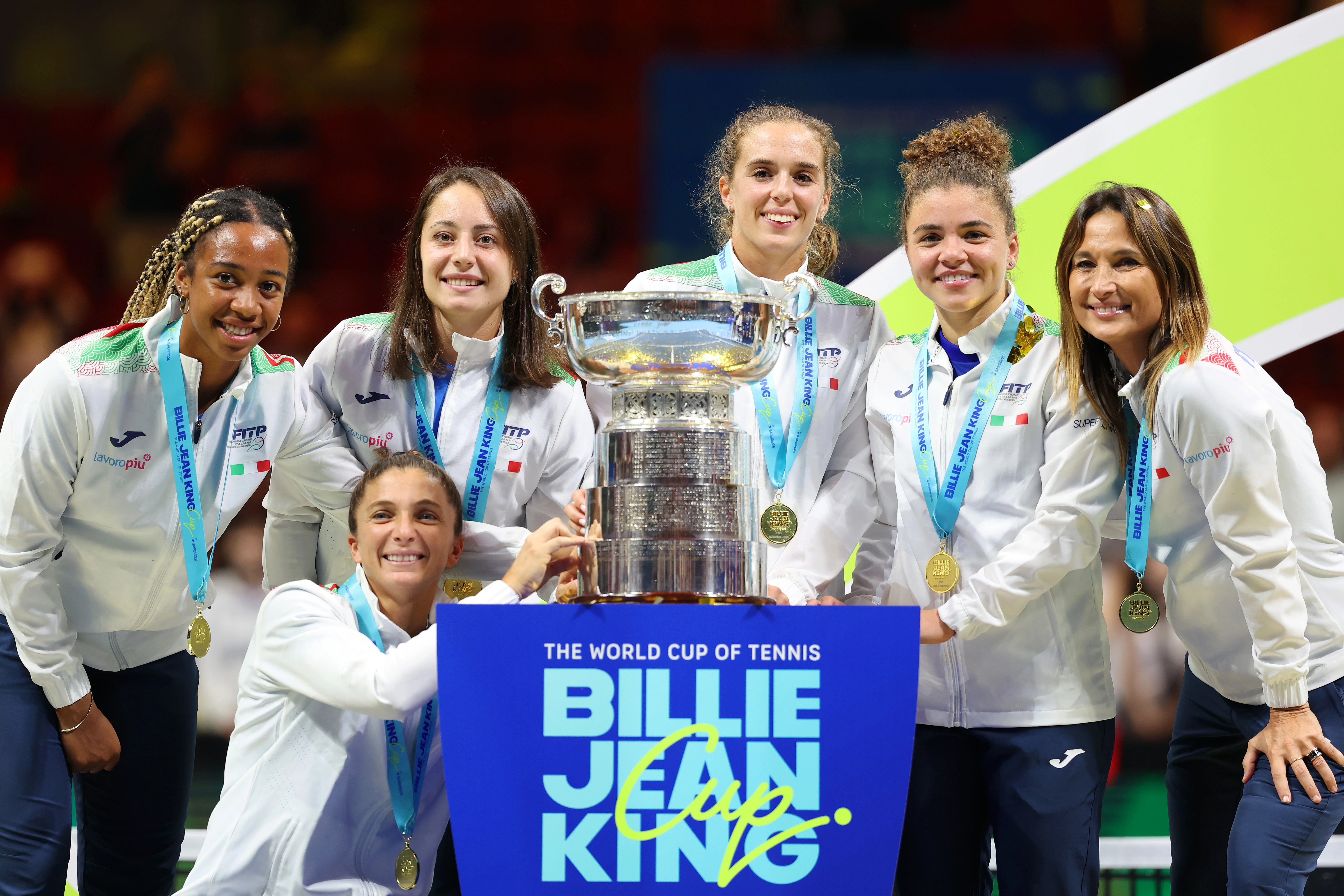 Italy team celebrate BJK Cup win