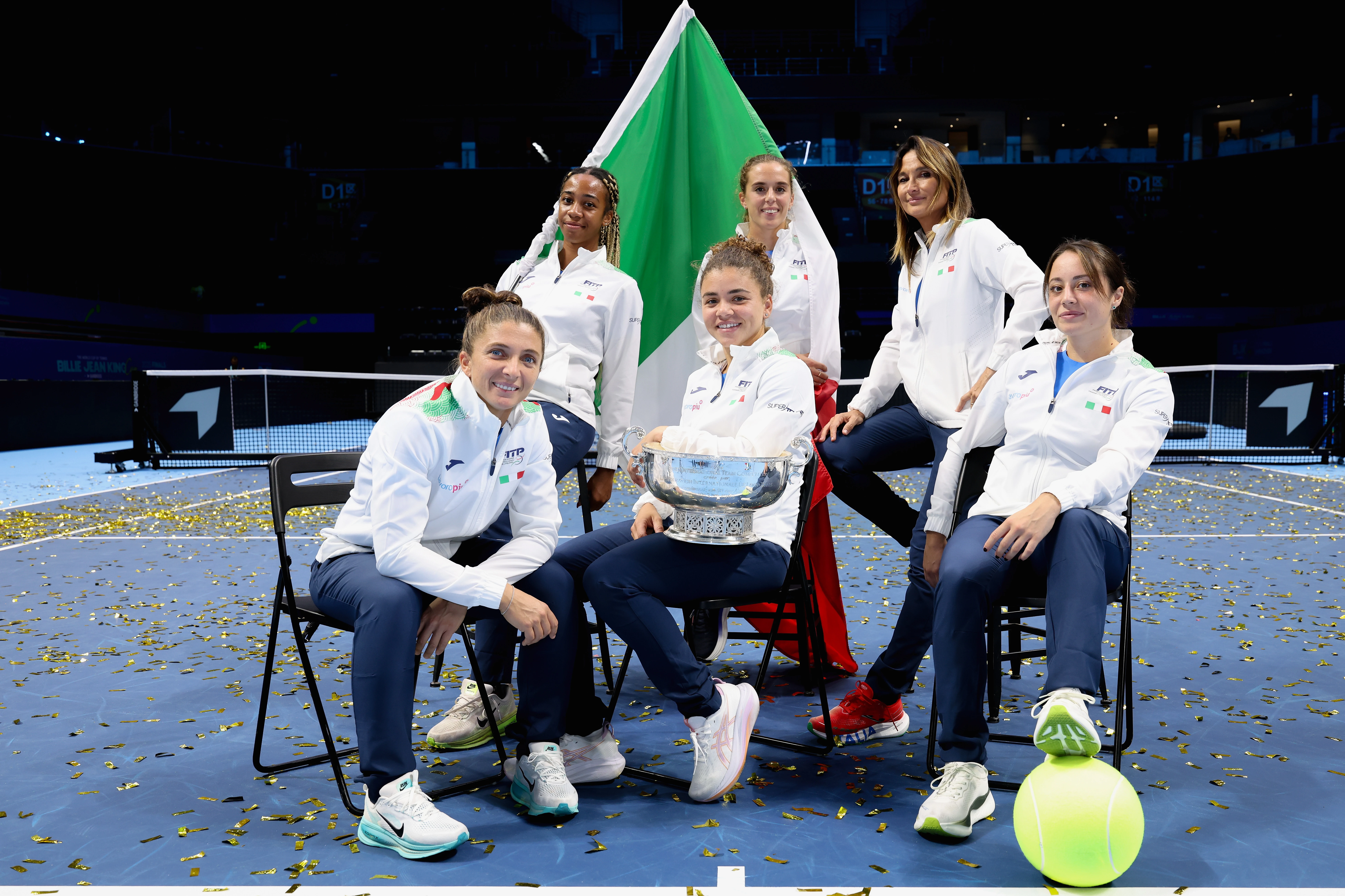 Italy team celebrate 2025 BJK Cup win in group photo