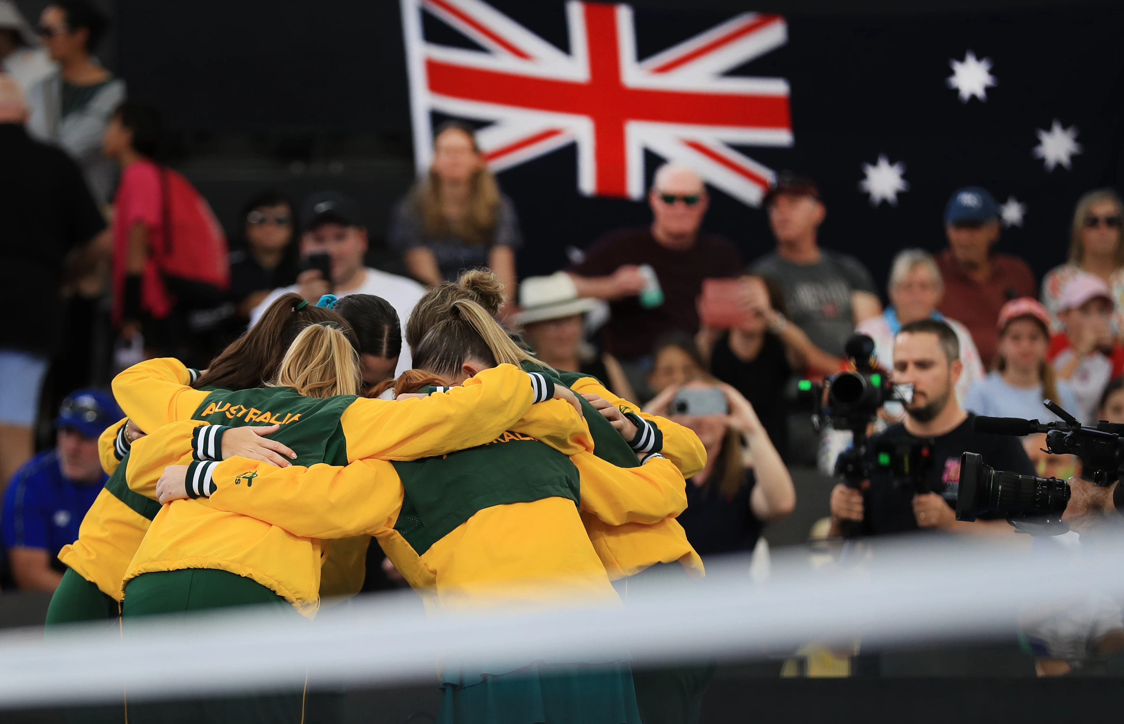 Australia's players huddle during the 2025 Billie Jean King Cup Qualifiers