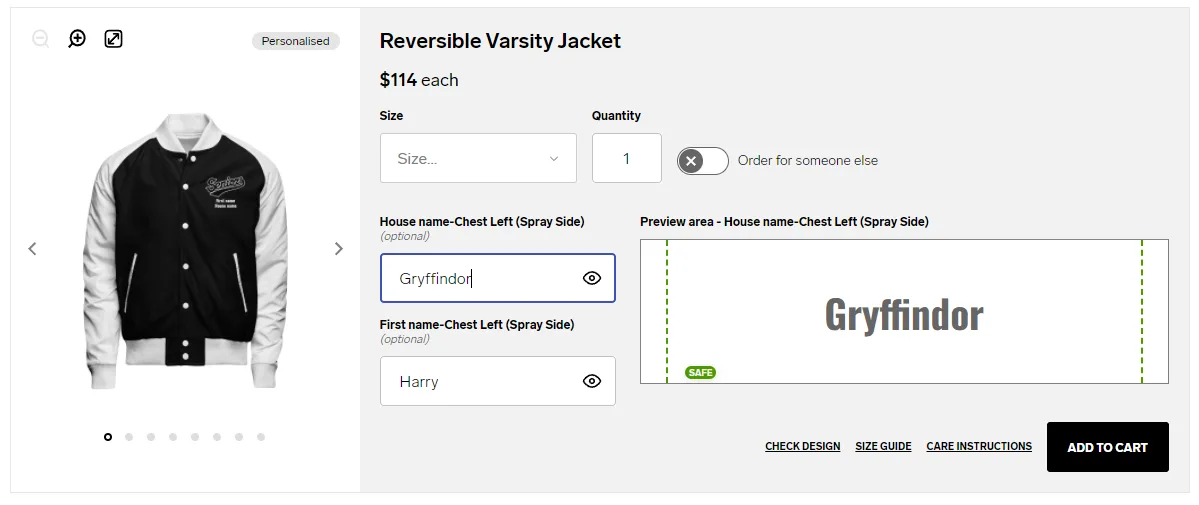 Ordering a product via a group order and viewing Personalisation options with example personalisation added.