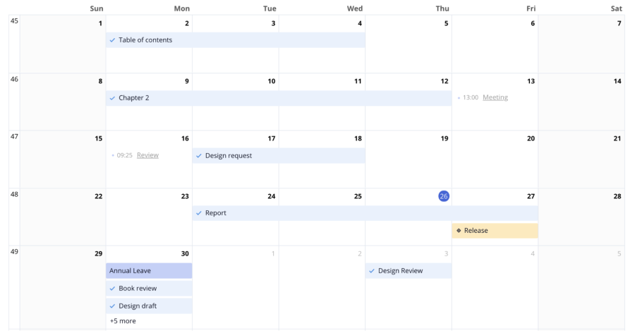 Example of shared schedule calendar