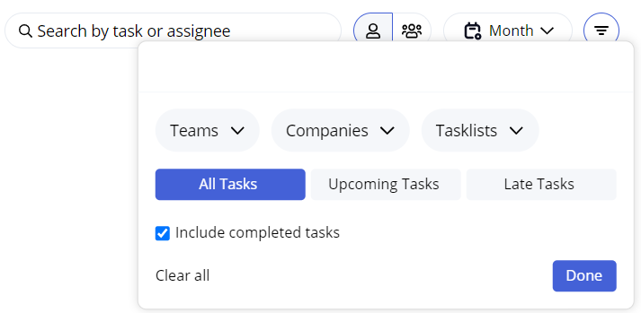 Planned vs actual tasks report - filters