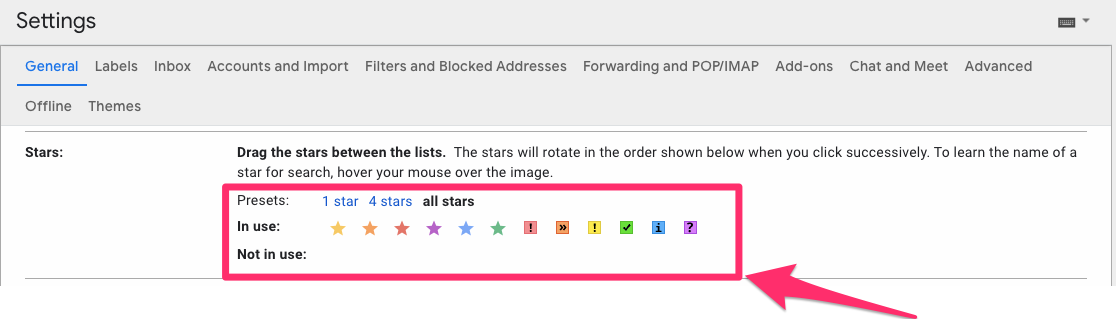Gmail star settings example
