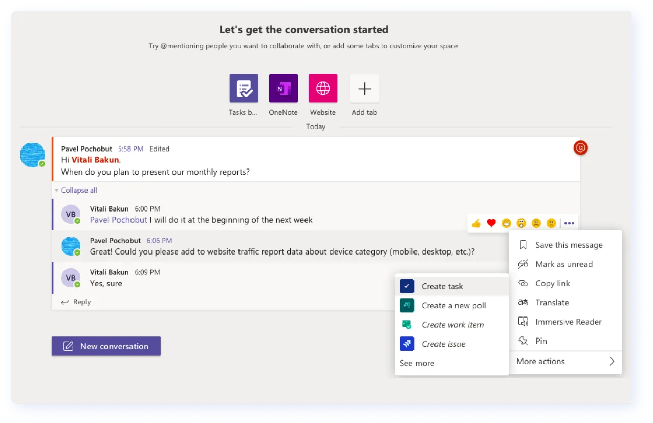 Easy Projects Microsoft Teams Integration Example