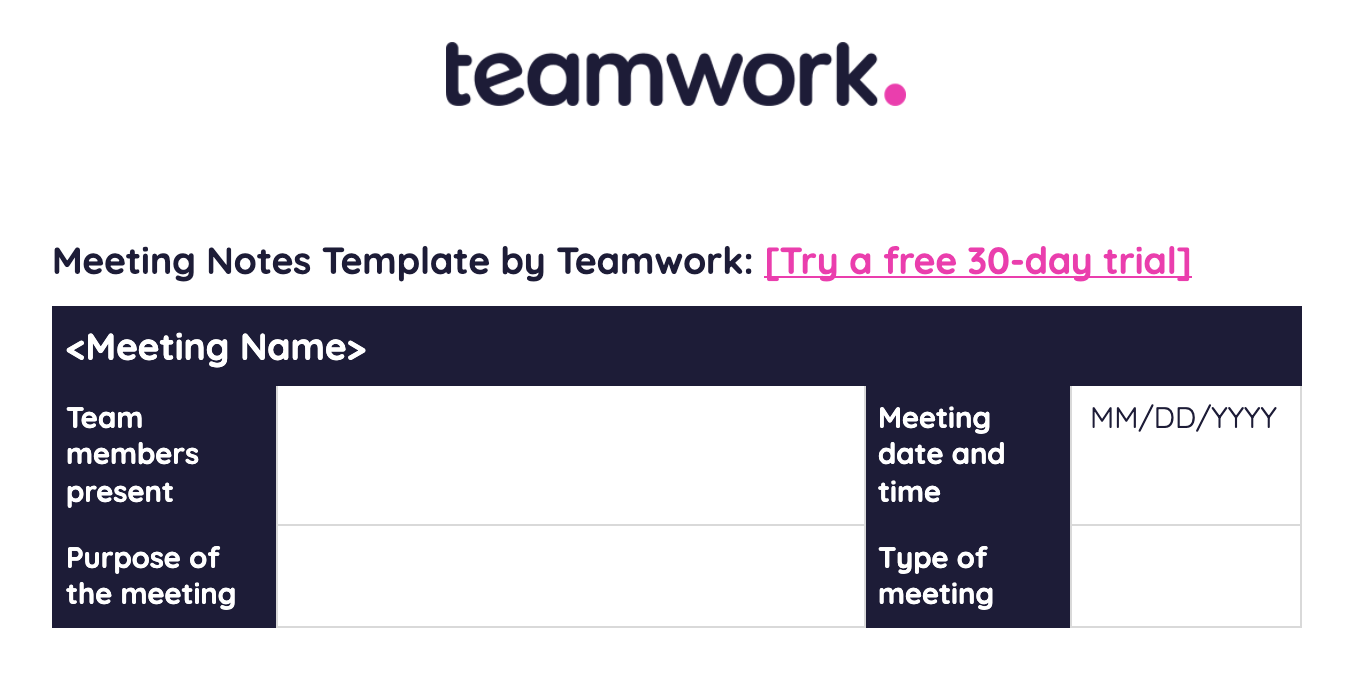 Example of meeting notes template