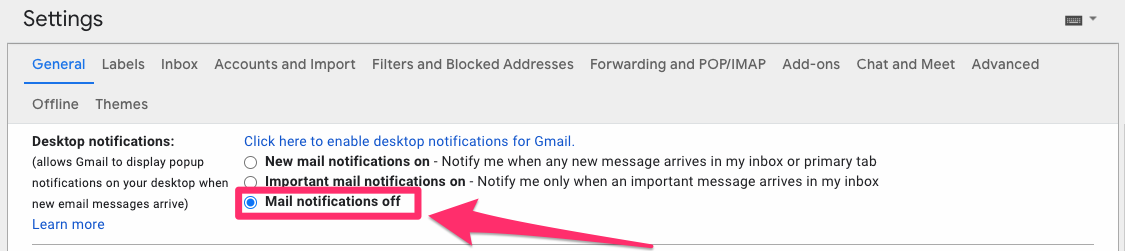 Gmail email notifications off example
