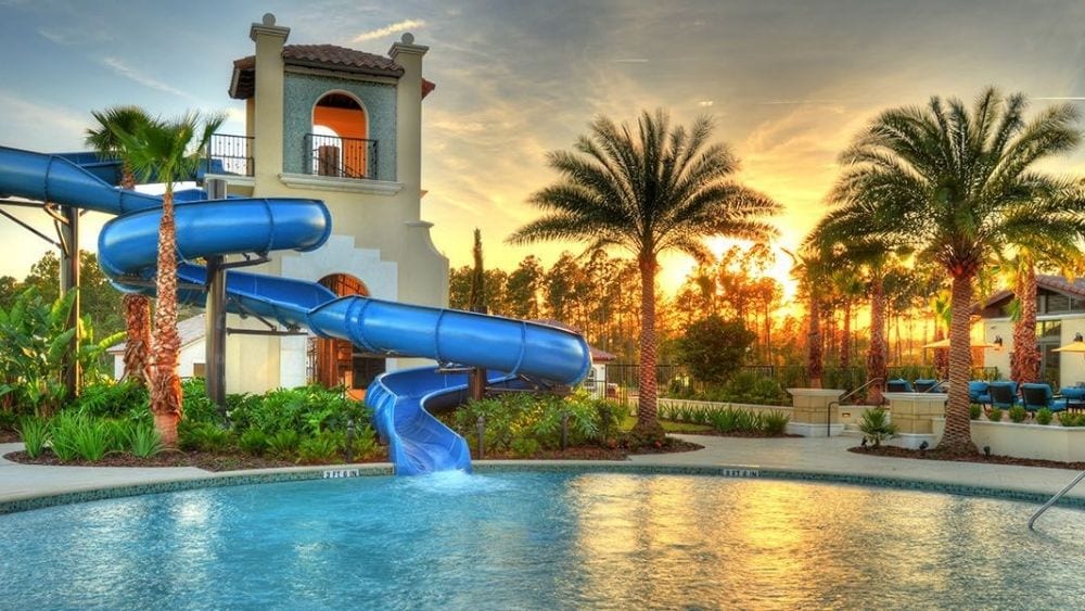 Community pool with a long slide.