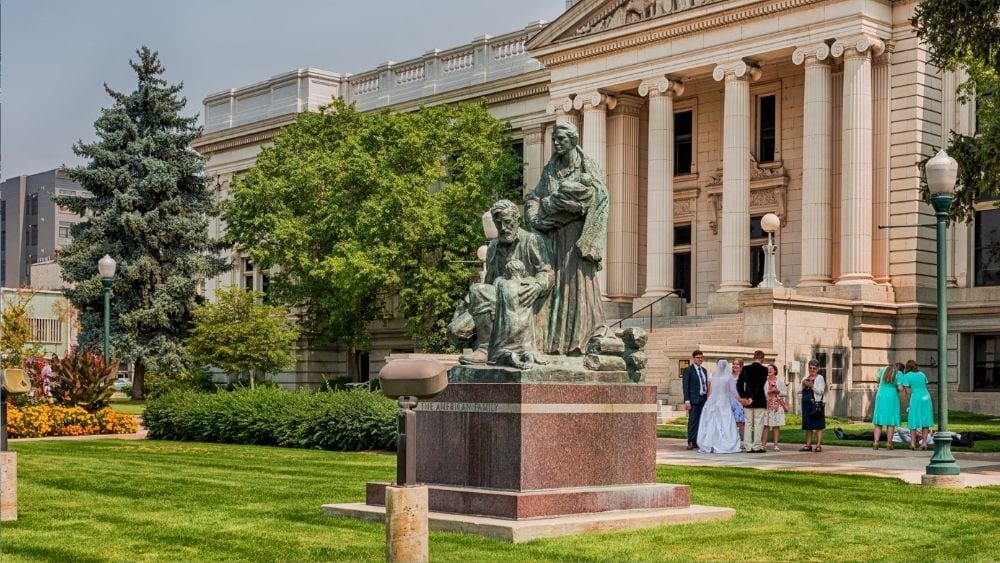 Statue in front of Utah County Courthouse.