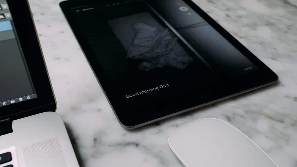 Tablet displaying a baby monitor screen.