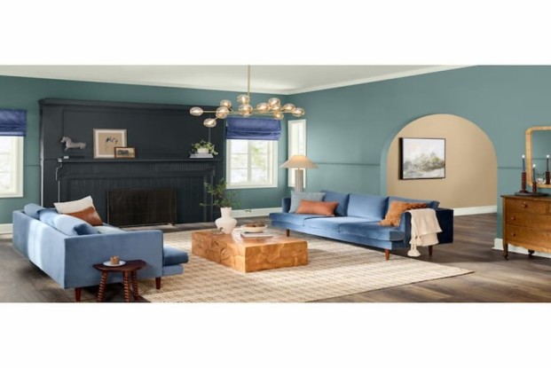 Mapped Blue, Color of the Year from Dutch Boy, shown here in a living room