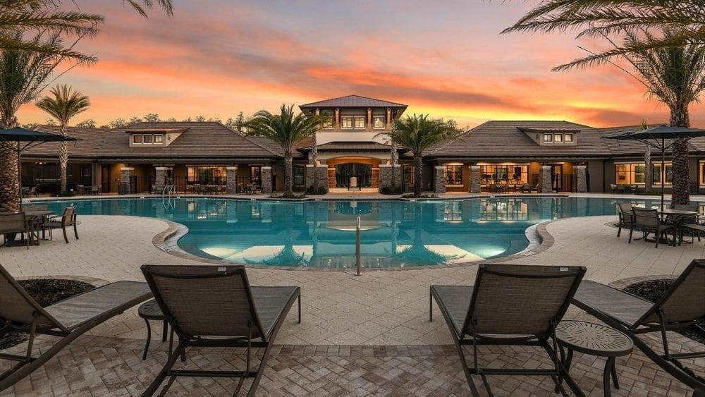 Rendering of a community pool and resource center.