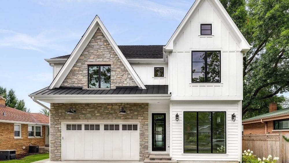 house with mixed siding, white