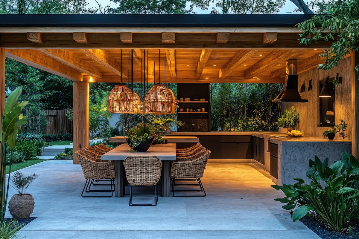 Outdoor kitchen rattan fixtures