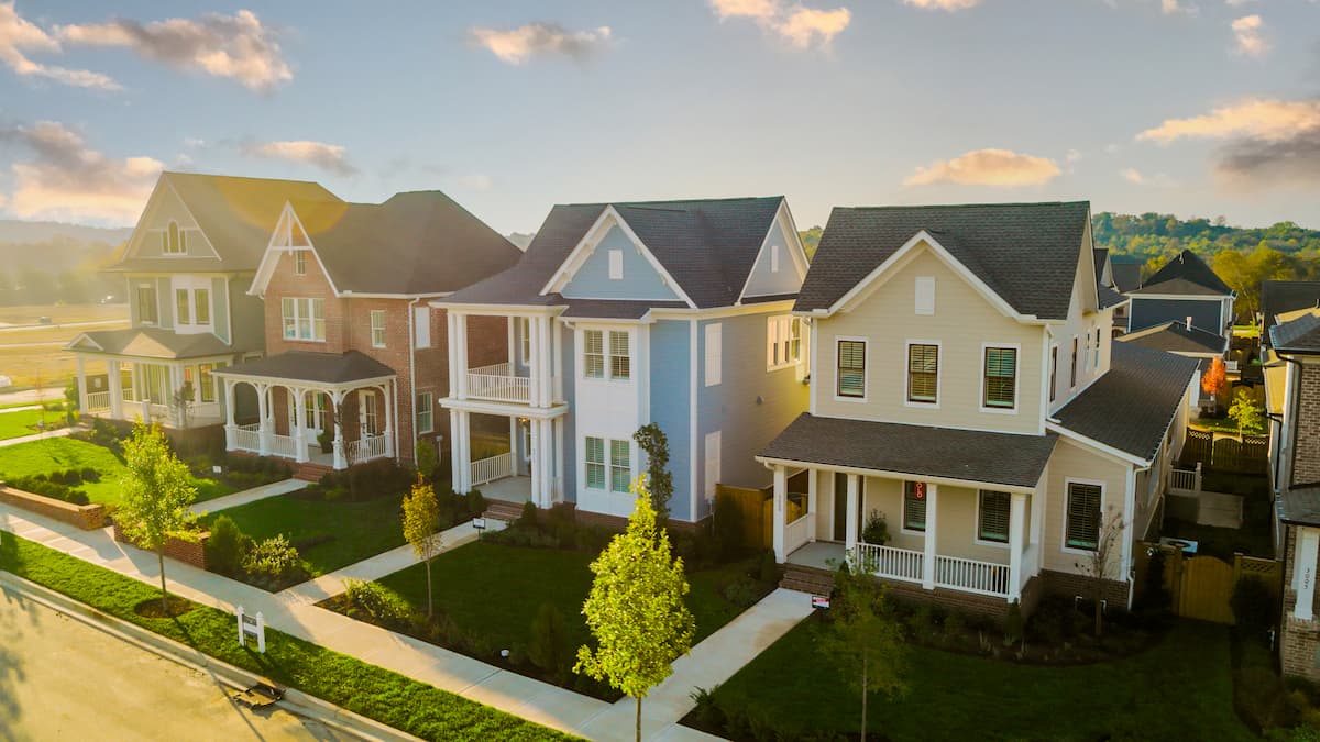 Shot of a group of new homes, featuring front porches