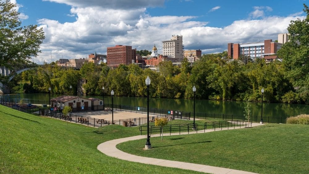 The Fairmont, West Virginia skyline from Palantine Park.