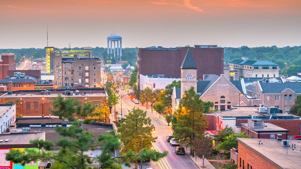 Downtown city skyline of Columbia, MO.