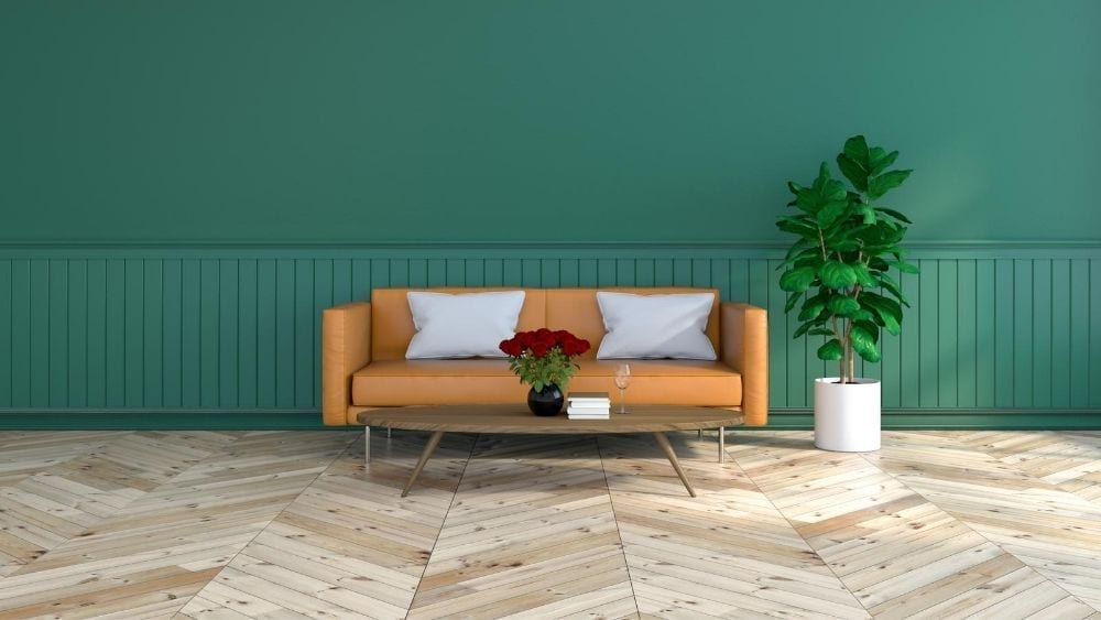 Fancy living room with chevron floors