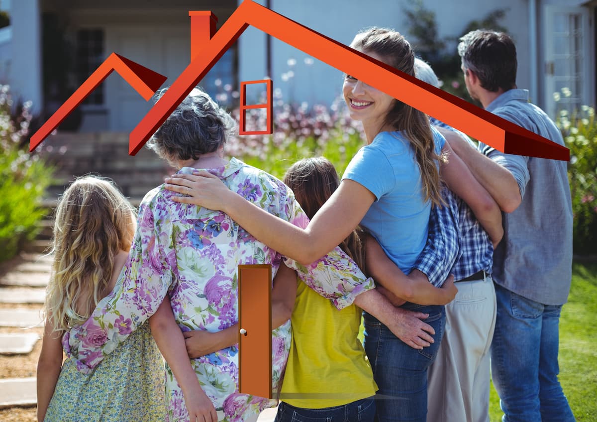 multigenerational family with a computer generated outline over their heads