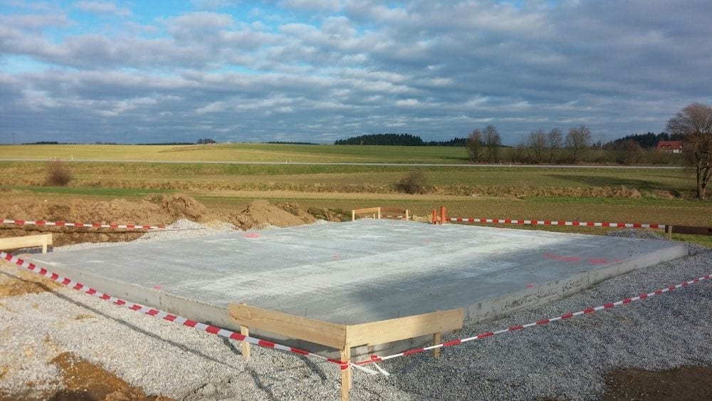 A concrete slab foundation.