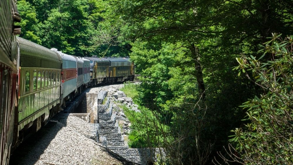 View from the Tygart Flyer, an antique train, in Elkins, West Virginia.