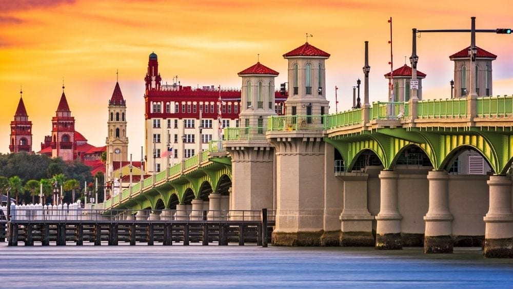 View from the water of the Bridge of Lions leading in to St. Augustine.