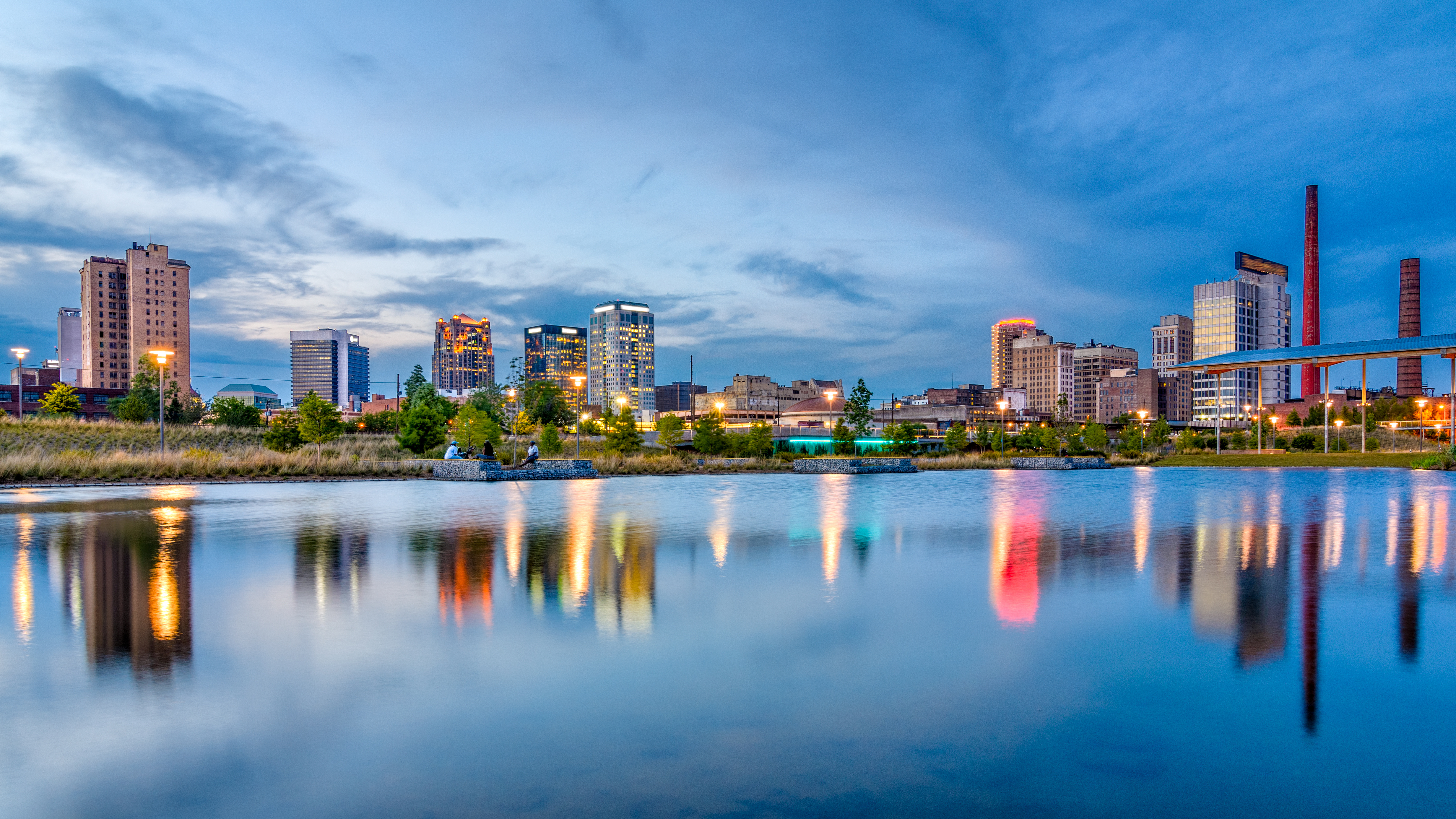 birmingham skyline reflected in the water