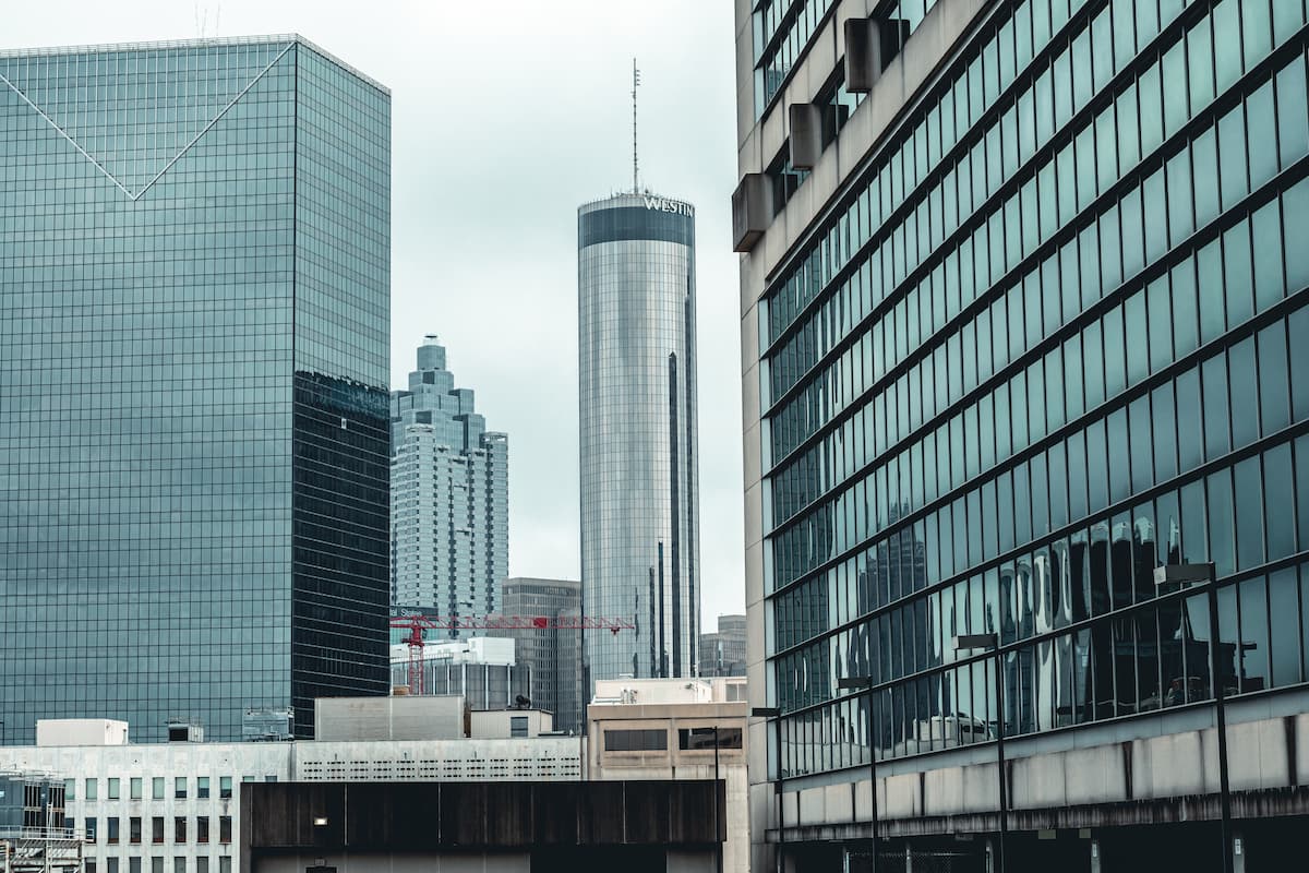 modern office building in Atlanta in busy downtown area