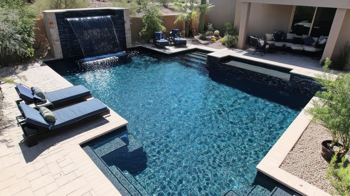 rectangular pool with waterfall